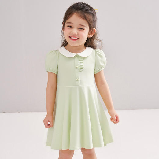 笛莎/Deesha 松饼熊2026年夏季新款童装女童甜美学院风翻领针织短袖连衣裙 商品图1
