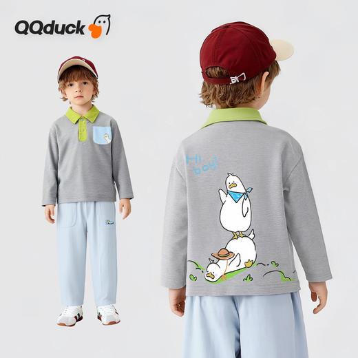 【10A抑菌】【90-130】【可可鸭】男童春秋撞色长袖poloT恤 商品图1
