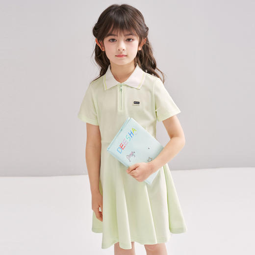 笛莎/Deesha 松饼熊2026年夏季新款童装女童时尚学院风Polo领针织短袖连衣裙 商品图4
