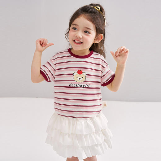 笛莎/Deesha 松饼熊2026年夏季新款童装女童条纹撞色T恤 商品图3