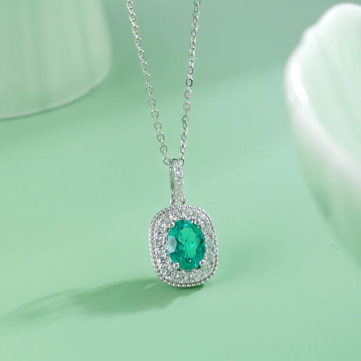 子佩集【碧悦心晴】S925银套链【PM2248-XF】培育宝石祖母绿大椭圆2510 商品图5