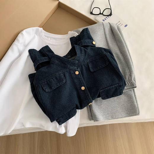 洋气复古小香风牛仔外套！2026女水洗钴蓝色金扣立领小个子短款开衫春季！ 商品图2