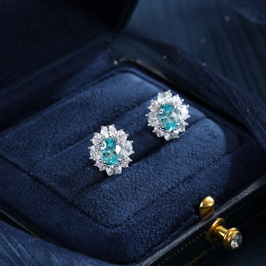 子佩集【蔚蓝花海】S925银耳钉【EM3050-XF】培育宝石帕拉伊巴蓝碧玺椭圆2510 商品图4