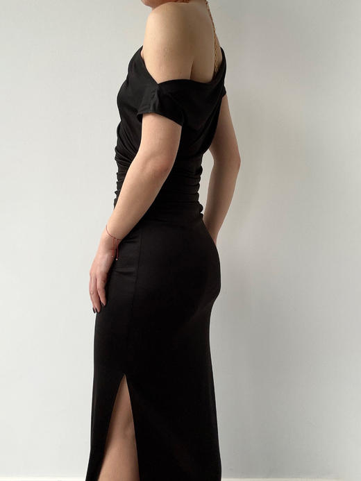 SIJIA｜SS2653 黑色醋酸斜肩短袖连衣裙 商品图11