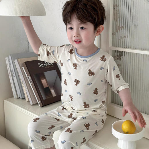 【无骨工艺❗柔软亲肤】A类儿童睡衣男孩新款夏季薄款优可丝七分袖套装男童家居空调服韩。rh 商品图2