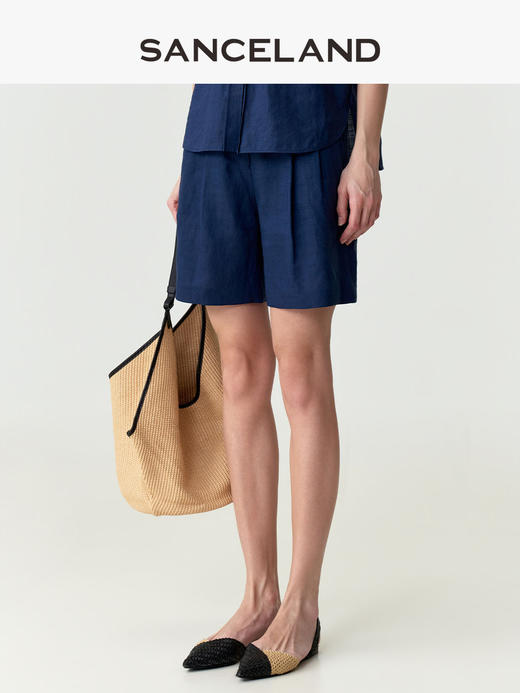 三石一澜SANCELAND 苎麻直筒短裤SK22101051 商品图1