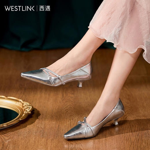 【限时秒杀】西遇浅口高跟单鞋女2026春季新款方头气质通勤时尚细跟玛丽珍女鞋V0466287 商品图1