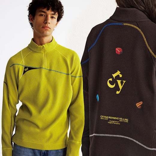 CryingCenter 华夫格半拉链高领训练长袖T恤 哭喊中心 商品图1