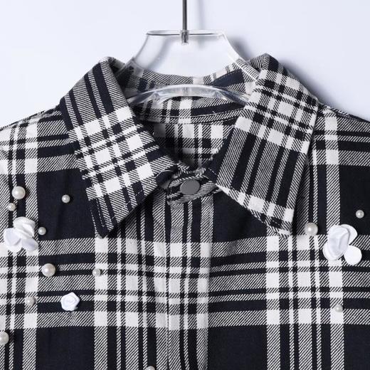 SDSA男装2026新款高贵轻奢韩系格纹立体花钉珠衬衫百搭时尚上衣 商品图1