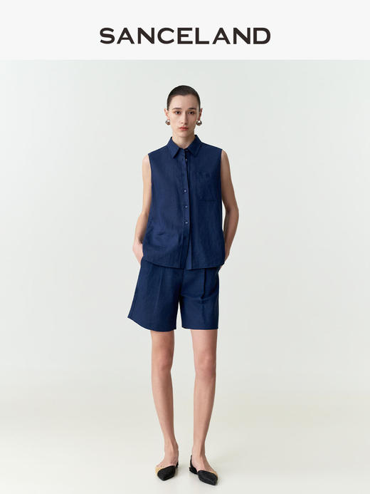 三石一澜SANCELAND 苎麻直筒短裤SK22101051 商品图0