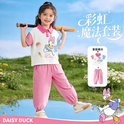迪士尼夏日学院米奇女童夏日玫粉短袖套装ZD2FT020 商品图3
