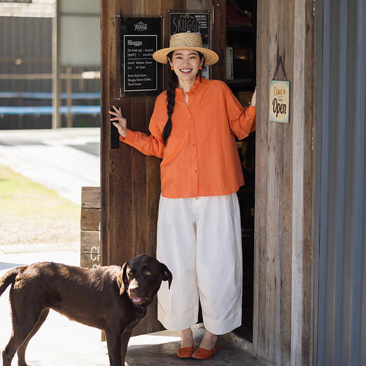 绽放094朵/女魔术师衬衣*亚麻棉砂洗复古花边领显瘦长袖衬衫新款 商品图1