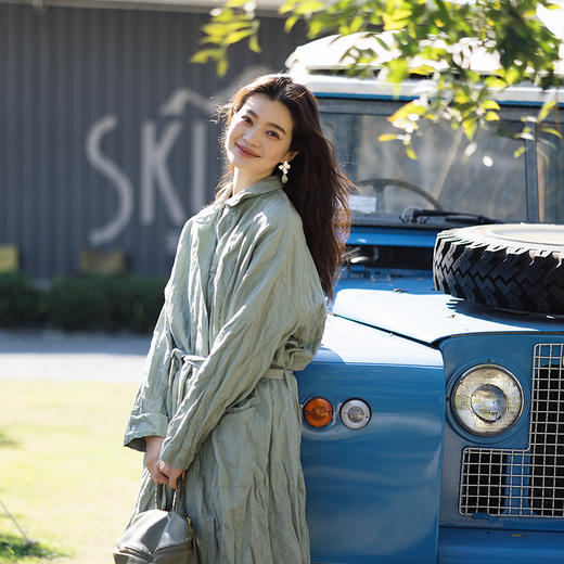 绽放087朵/文艺片风衣*金属丝棉光泽感洗皱风衣慵懒设计感长外套 商品图2