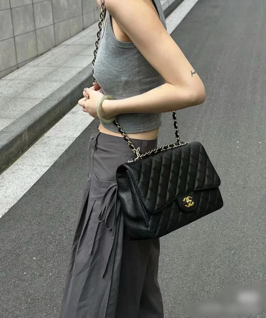 Chanel CF jumbo 黑金 荔枝纹牛皮 单肩包 商品图3