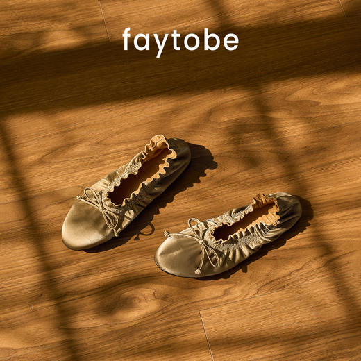 FAYTOBE 蛋卷羊皮芭蕾舞鞋圆头羊皮蝴蝶结浅口平底单鞋女 商品图5