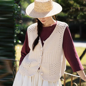 绽放134朵/田野马甲*多种针法拼接肌理纯棉百搭v领针织开襟马夹女