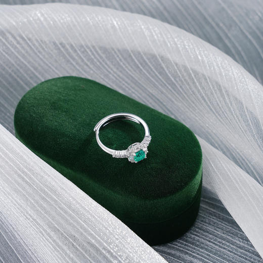 子佩集【青翠芳华】S925银戒指【RM0518-XF】培育宝石祖母绿方块2510 商品图2