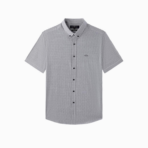 【纯棉】德鲨2026夏新款短袖衬衫男青年时尚条纹打底上衣男装衬衣 商品图4