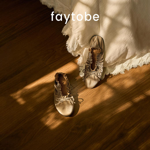 FAYTOBE 蛋卷羊皮芭蕾舞鞋圆头羊皮蝴蝶结浅口平底单鞋女 商品图4