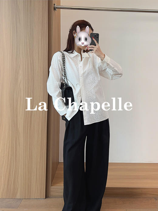 专柜实拍【全棉亲肤好穿！】拉夏贝尔/La Chapelle翻领排扣印花小众设计感高级简约气质长袖衬衫上衣 商品图2