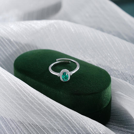 子佩集【翠雅】S925银戒指【RM0506-XF】培育宝石祖母绿椭圆2510 商品图4