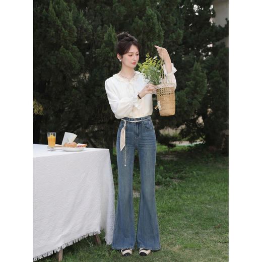 鹿向南「枫糖落日」复古蓝小个子直筒微喇牛仔裤春季显瘦长裤子女 商品图3