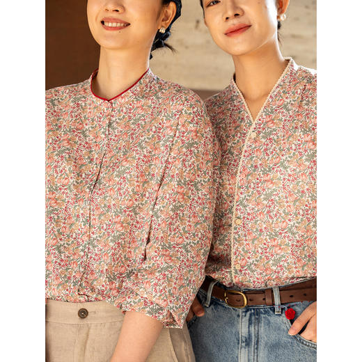 牧衣游原创 100支进口Liberty印花棉衬衫粉色通勤文艺小衫 茁初 商品图2