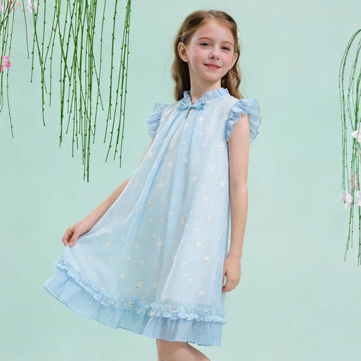 笛莎/Deesha 观山见2026年夏季新款童装女童国风小飞袖连衣裙 商品图4