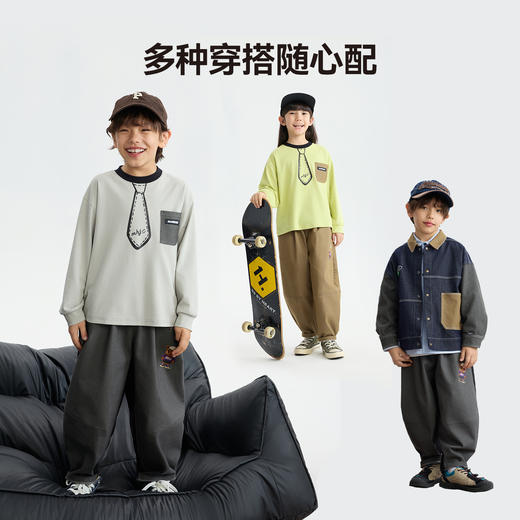 MANHOJIA【小熊定番裤】儿童软牛仔春新品水洗做旧拼接印花牛仔裤 商品图3