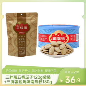 【零食组合1】三胖蛋五香瓜子120g袋装+三胖蛋盐焗味南瓜籽180g-（五香味效期至26年5月28日；盐焗味效期至26年6月7日）-专享价