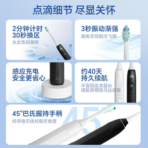 飞利浦PHILIPS电动牙刷钻石1系成人声波软毛男女士情侣款HX5070 商品图5