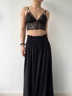 SIJIA｜SS2624 黑色高腰收褶阔腿裤