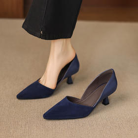 【预售5天】简约尖头显瘦中空单鞋浅口一脚蹬真皮细跟高跟鞋AJ&JL-937