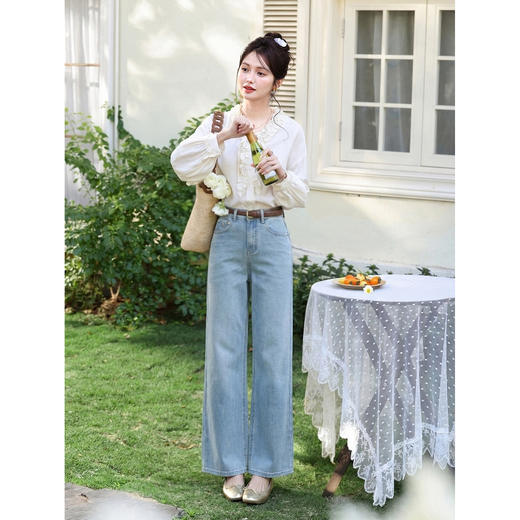 鹿向南「星序丹宁」简约蓝色显瘦直筒牛仔裤女夏季新款小个子长裤 商品图3