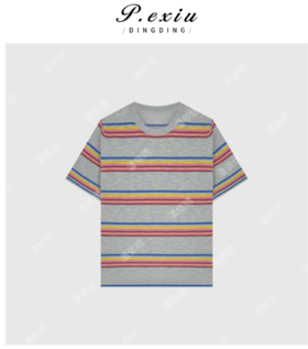 03-3潘依绣丁丁宠粉彩色条纹灰色T恤Q2764