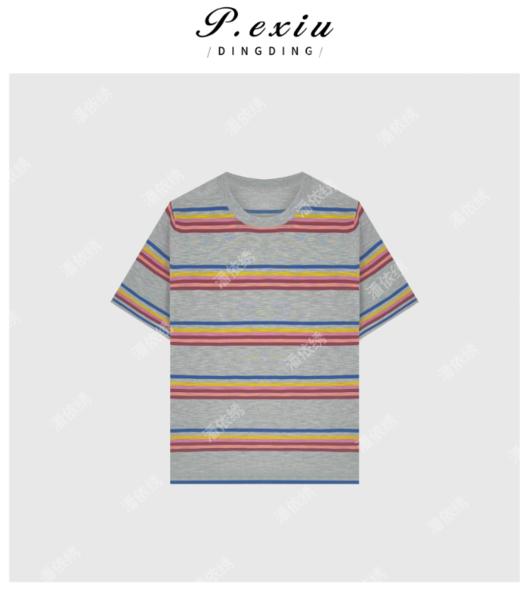 03-3潘依绣丁丁宠粉彩色条纹灰色T恤Q2764 商品图0
