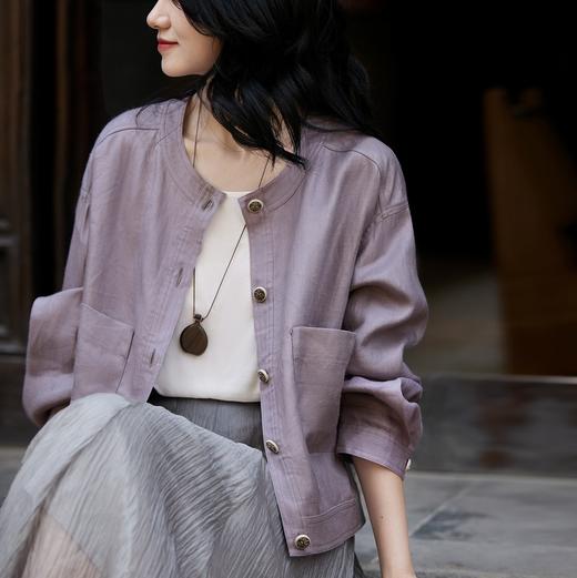 LONGNVFAIR天丝醋酸圆领短外套 宽松落肩 遮肉显瘦 商品图0