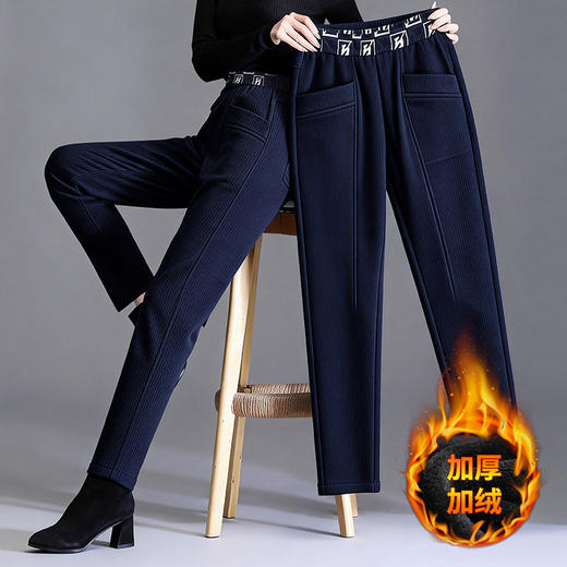 加厚加绒萝卜哈伦裤女冬新款老爹裤胖mm大码显瘦遮肉中年妈妈裤子 商品图4