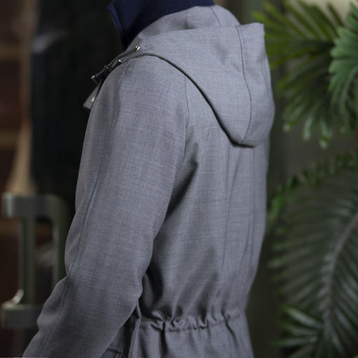 春季新款男士强捻羊毛防泼水连帽风衣 商品图4