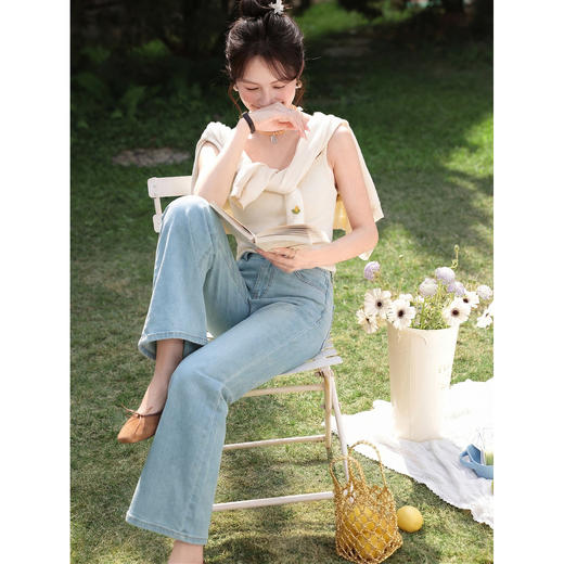 鹿向南「浅蓝松风」浅蓝色直筒显瘦牛仔裤女春季新款遮肉气质长裤 商品图1