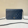 Chanel woc 蓝银 V纹拼格纹 油蜡牛皮 链条包 商品缩略图0