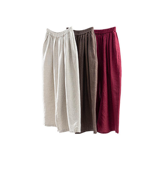 特绽放101朵/旅行的心动*14支纯亚麻宽松压褶阔腿裤弯刀显瘦长裤 商品图4