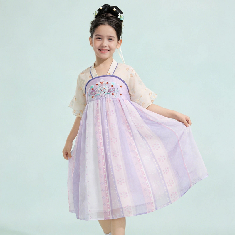 笛莎/Deesha 观山见2026年夏季新款童装女童国风刺绣连衣裙