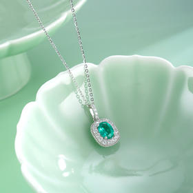 子佩集【碧悦心晴】S925银套链【PM2248-XF】培育宝石祖母绿大椭圆2510