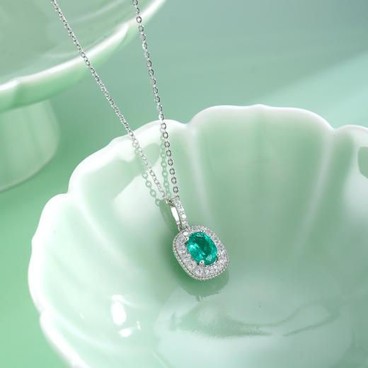 子佩集【碧悦心晴】S925银套链【PM2248-XF】培育宝石祖母绿大椭圆2510 商品图0
