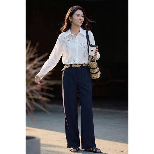 【含天丝亚麻】米思阳2026春新款法式钉珠独特衬衫女舒适百搭宽松上衣 商品图4