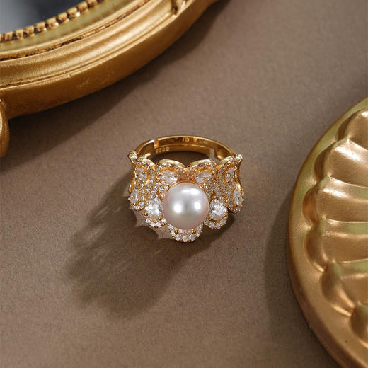 子佩集【女王加冕】银S925珍珠AOYA奥雅戒指【HJYJZ009】8mm珠镀金爱心水滴皇冠2512 商品图5