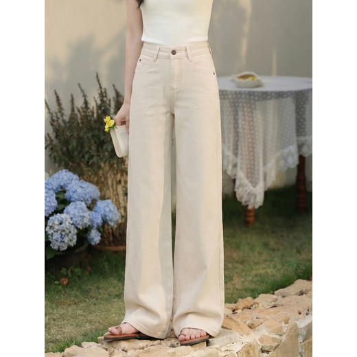 鹿向南「暖柔踏径」白杏色阔腿牛仔裤女夏季韩系松弛感宽松长裤 商品图3