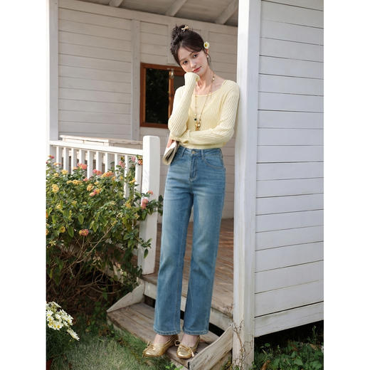 鹿向南「栀子清露」复古蓝色直筒牛仔裤女春季小个子显瘦垂感长裤 商品图3