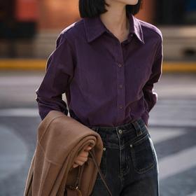 LONGNVFAIR葡萄紫灯芯绒全棉显白衬衫 oversize宽松款 软糯亲肤又有型 显白到发光！